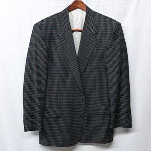 Vtg 90s Terzo Uomo 42R Black Check 2 Button Blazer Suit‎ Jacket Sport Coat